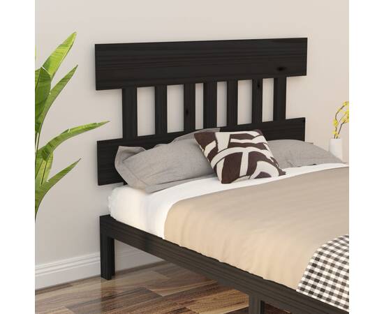 Tăblie de pat, negru, 143,5x3x81 cm, lemn masiv de pin