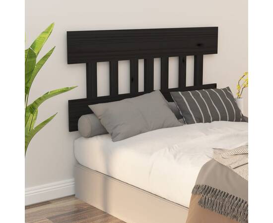 Tăblie de pat, negru, 143,5x3x81 cm, lemn masiv de pin, 5 image