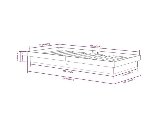 Cadru de pat small single 2ft6, negru, 75x190 cm, lemn masiv, 10 image