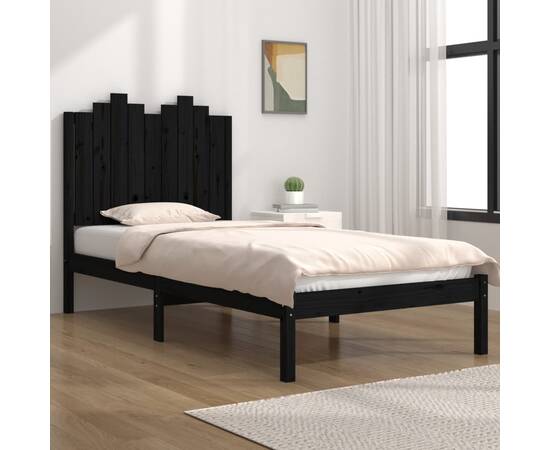 Cadru de pat, 100x200 cm, negru, lemn masiv de pin