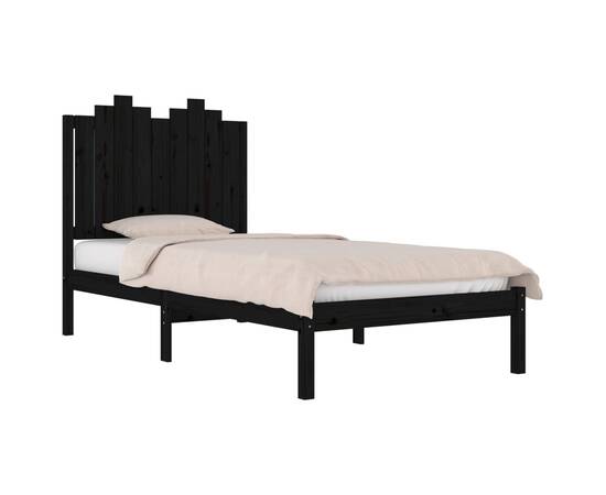 Cadru de pat, 100x200 cm, negru, lemn masiv de pin, 3 image
