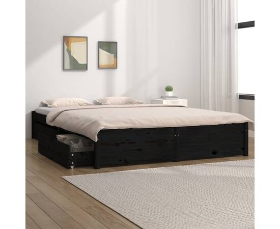 Cadru de pat cu sertare, negru, 140x200 cm