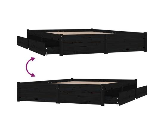 Cadru de pat cu sertare, negru, 140x200 cm, 6 image