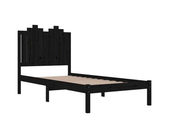 Cadru de pat small single, negru, 75x190 cm lemn masiv de pin, 4 image