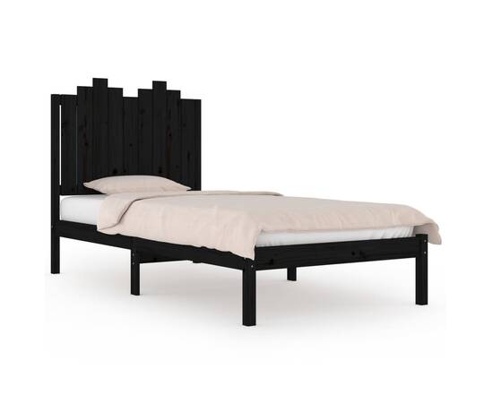 Cadru de pat small single, negru, 75x190 cm lemn masiv de pin, 2 image