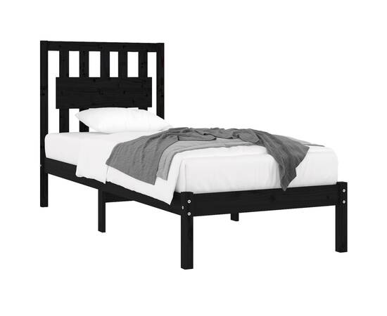 Cadru de pat, 100x200 cm, negru, lemn masiv de pin, 3 image