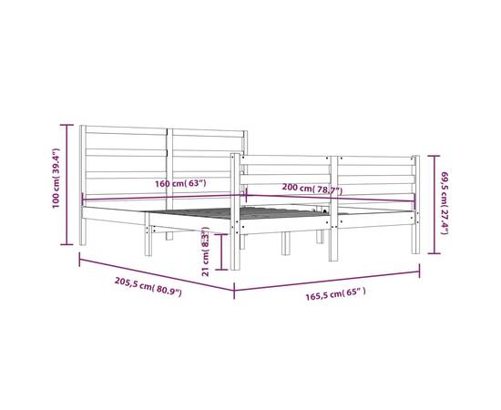Cadru de pat, gri, 160x200 cm, lemn masiv de pin, 6 image
