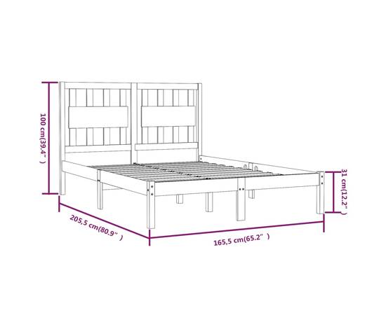Cadru de pat, negru, 160x200 cm, lemn masiv de pin, 6 image