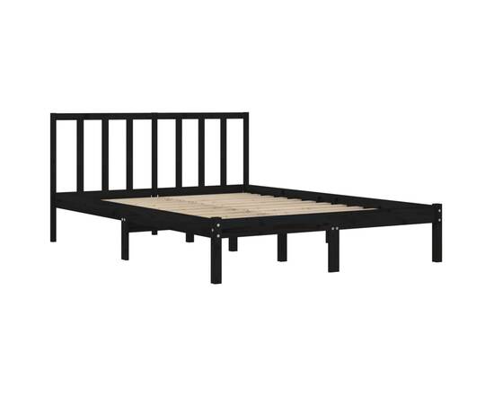 Cadru de pat dublu 4ft6, negru, 135x190 cm, lemn masiv de pin, 4 image