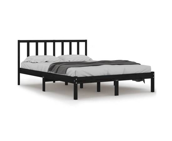 Cadru de pat dublu 4ft6, negru, 135x190 cm, lemn masiv de pin, 2 image