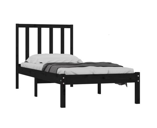 Cadru de pat single 3ft, negru, 90x190 cm, lemn masiv de pin, 3 image