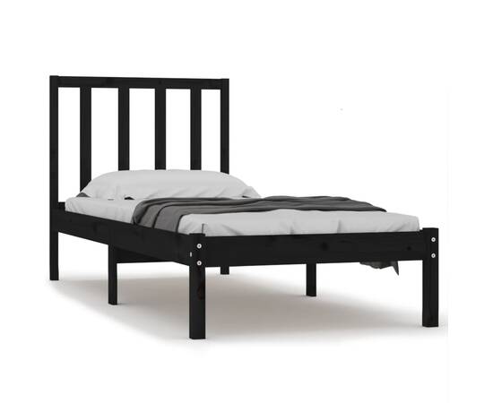 Cadru de pat single 3ft, negru, 90x190 cm, lemn masiv de pin, 2 image