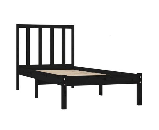 Cadru de pat single 3ft, negru, 90x190 cm, lemn masiv de pin, 4 image