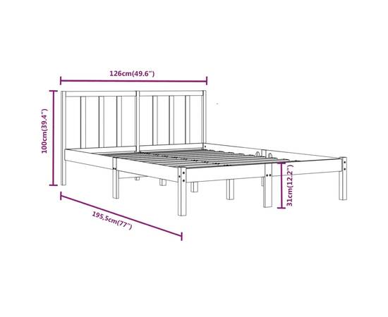 Cadru de pat small double 4ft, 120x190 cm, lemn masiv de pin, 6 image