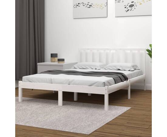 Cadru de pat small double 4ft, alb, 120x190 cm, lemn masiv pin