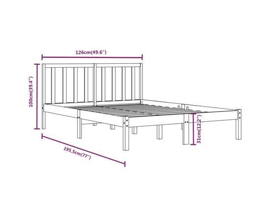 Cadru de pat small double 4ft, alb, 120x190 cm, lemn masiv pin, 6 image