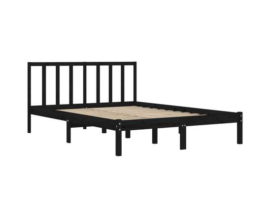 Cadru de pat small double 4ft negru 120x190 cm lemn masiv pin, 4 image