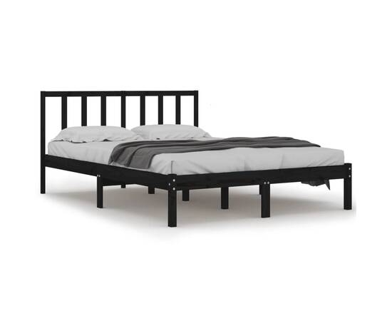 Cadru de pat small double 4ft negru 120x190 cm lemn masiv pin, 2 image