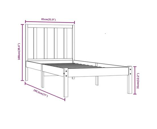 Cadru de pat small single 2ft6, 75x190 cm, lemn masiv de pin, 6 image