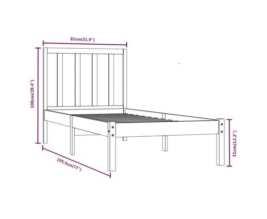 Cadru de pat small single 2ft6, 75x190 cm, lemn masiv de pin, 6 image