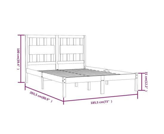 Cadru de pat super king 6ft, alb, 180x200 cm, lemn masiv de pin, 6 image