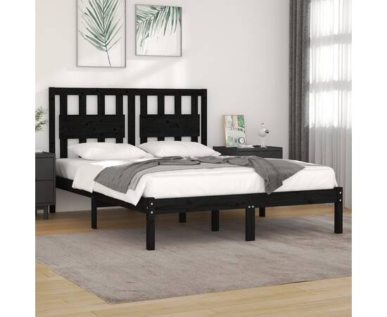 Cadru de pat super king 6ft, negru, 180x200 cm, lemn masiv pin