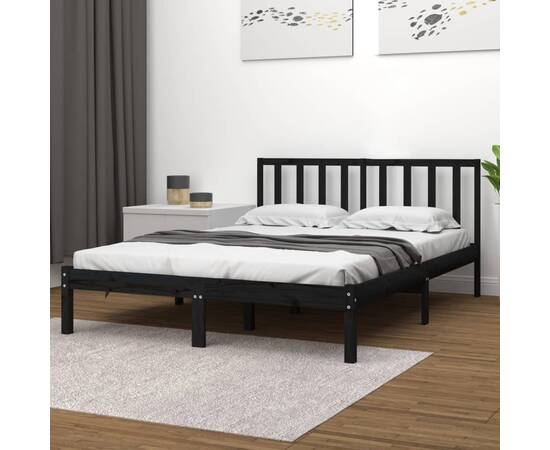 Cadru de pat super king 6ft, negru, 180x200 cm, lemn masiv pin