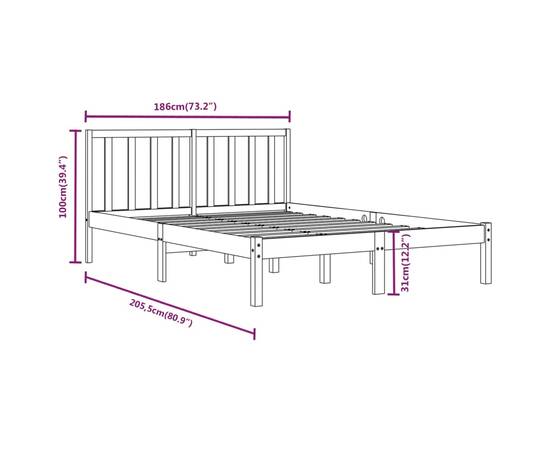 Cadru de pat super king 6ft, negru, 180x200 cm, lemn masiv pin, 6 image