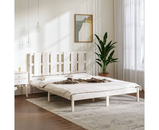 Cadru de pat 5ft king size, alb, 150x200 cm, lemn masiv