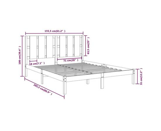 Cadru de pat 5ft king size, alb, 150x200 cm, lemn masiv, 6 image