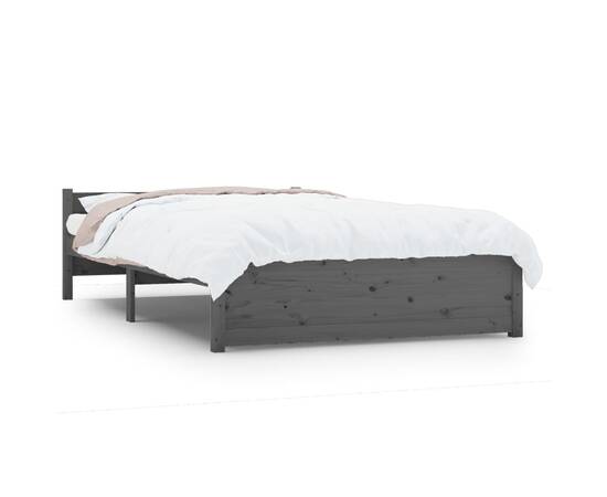 Cadru de pat double 4ft6, gri, 135x190 cm, lemn masiv, 2 image