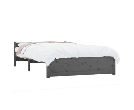 Cadru de pat double 4ft6, gri, 135x190 cm, lemn masiv, 3 image