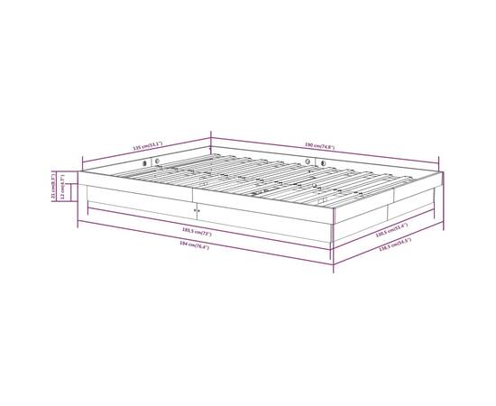 Cadru de pat dublu 4ft6, alb, 135x190 cm, lemn masiv, 10 image