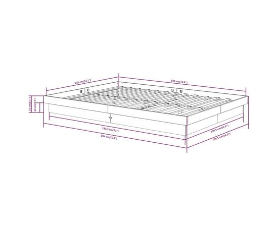 Cadru de pat dublu 4ft6, negru, 135x190 cm, lemn masiv, 10 image