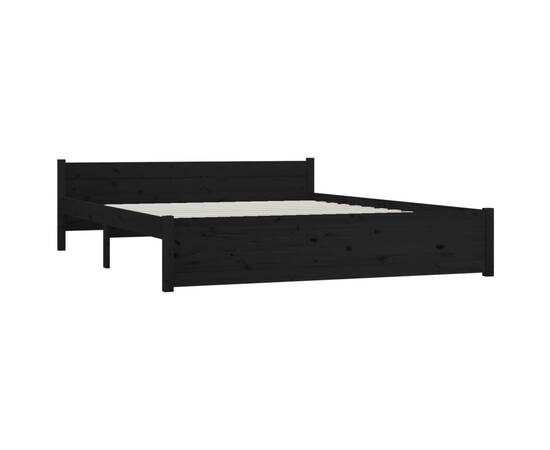 Cadru de pat king size 5ft, 150x200 cm, negru, lemn masiv, 4 image