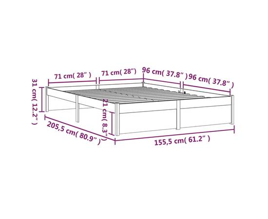 Cadru de pat king size 5ft, alb, 150x200 cm, lemn masiv, 10 image