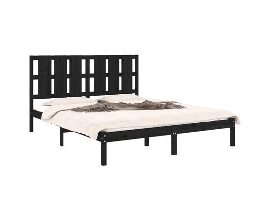 Cadru de pat king size 5ft, negru, 150x200 cm, lemn masiv, 3 image