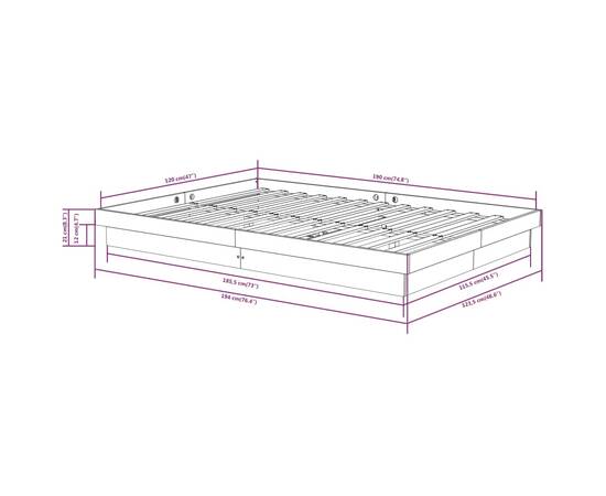 Cadru de pat mic dublu 4ft, negru, 120x190 cm, lemn masiv, 10 image
