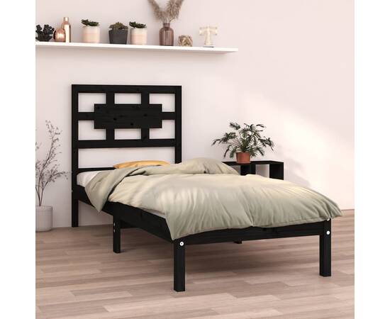 Cadru de pat small single 2ft6, negru, 75x190 cm, lemn masiv