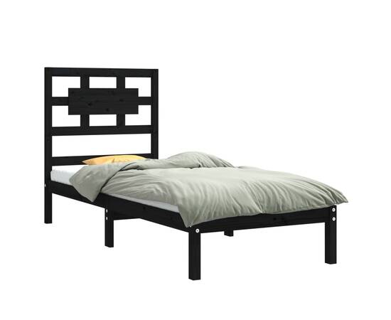 Cadru de pat small single 2ft6, negru, 75x190 cm, lemn masiv, 3 image