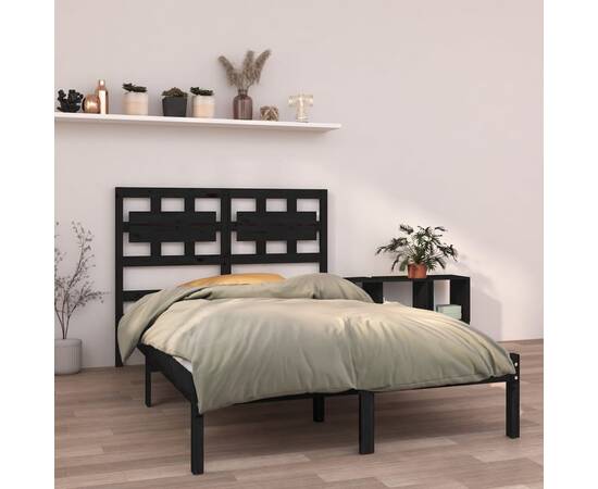 Cadru pat small double 4ft, negru, 120x190 cm, lemn masiv