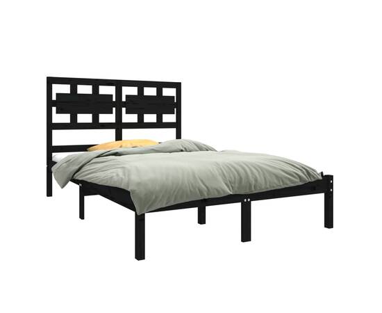 Cadru pat small double 4ft, negru, 120x190 cm, lemn masiv, 3 image