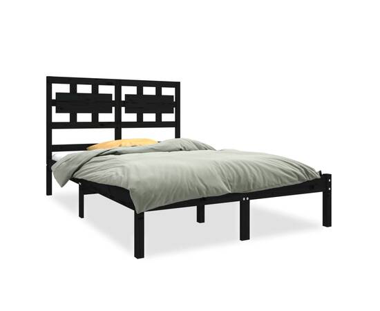 Cadru pat small double 4ft, negru, 120x190 cm, lemn masiv, 2 image