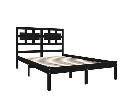 Cadru pat small double 4ft, negru, 120x190 cm, lemn masiv, 4 image