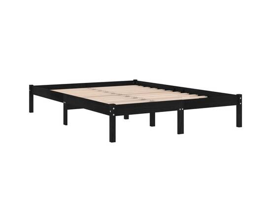 Cadru pat small double 4ft, negru, 120x190 cm, lemn masiv, 5 image