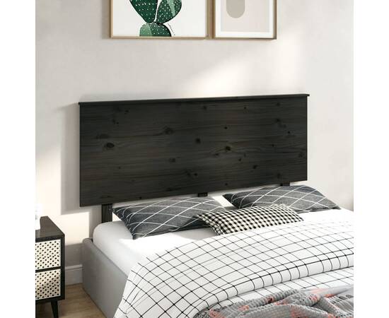 Tăblie de pat, negru, 144x6x82,5 cm, lemn masiv de pin, 4 image