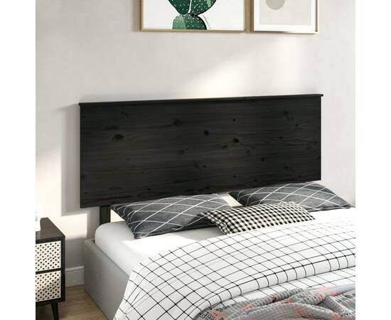Tăblie de pat, negru, 164x6x82,5 cm, lemn masiv de pin, 4 image