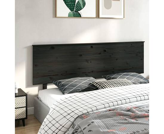 Tăblie de pat, negru, 204x6x82,5 cm, lemn masiv de pin, 4 image