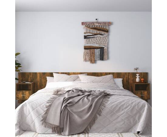 Tăblie de pat cu dulapuri, stejar fumuriu, lemn prelucrat