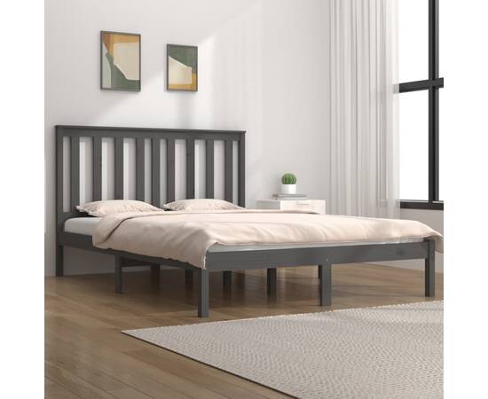 Cadru pat 5ft king size, gri, 150x200 cm, lemn masiv de pin